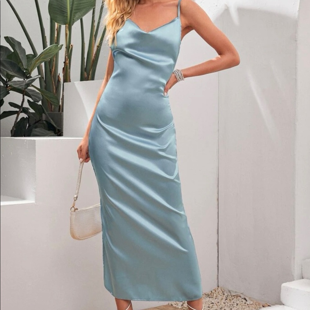 Mint Blue satin dress